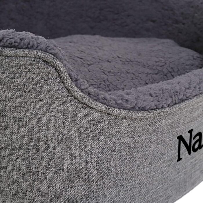 Lionto Dog Bed with Reversible Cushion and Washable Cover, Stable Dog Basket with Anti-Slip Studs, 92x72 cm, Cozy Pet Bed for Dogs and Cats with Plush, (Grey, L 83 x W 63 x H 27 cm (with name tag))