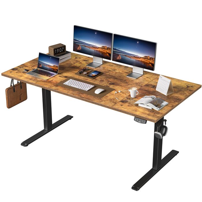 Регульований стіл Agilestic 160x80 см: електричний, з пам'яттю, ергономічний, для комп'ютера, коричневий