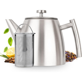 Teapot | Stainless Steel 1L | Teapot with Infuser | Stainless Steel Teapot | Stove for Teapot | Teapot with Stove | Tea Maker | Double-walled (Gray)