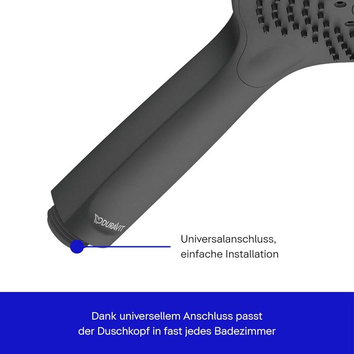 Душова лійка Duravit Universal з 3 режимами (Rain, Intense, Soft), ручна душова насадка Ø 110 мм, економія води MinusFlow, легко чиститься, чорний матовий колір