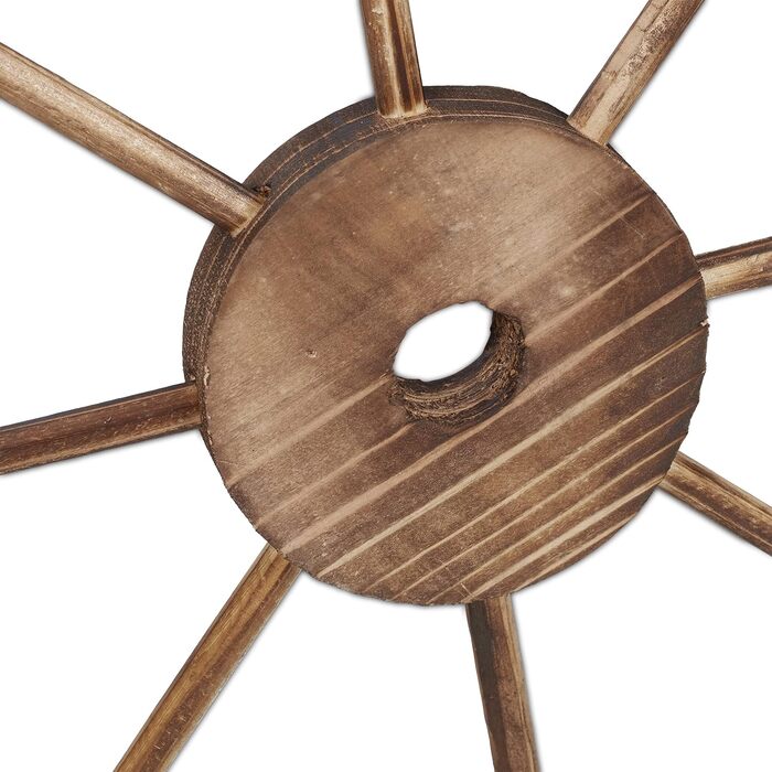 Relaxdays Wooden Wagon Wheel, 2-Piece Set, Decoration for Garden, Terrace, Veranda, Rustic Spoke Wheel, Saloon, Western, Brown