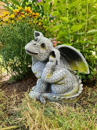 Kremers Treasure Chest Garden Figure Dragon Child Scratching Its Ear, Dragon Gargoyle Figure Garden