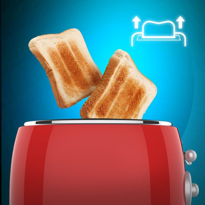 Тостер Cecotec Toaster 2 Scheiben Toast&Taste 1000 Retro Double: 980 Вт, 2 слоти, нержавіюча сталь, регулювання потужності, піддон для крихт (червоний)