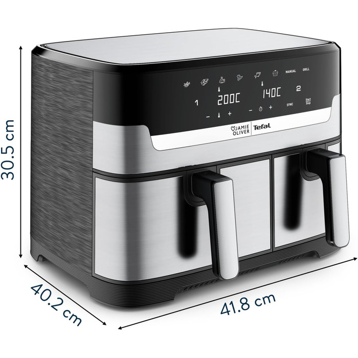 Аерофритюрниця Tefal Jamie Oliver Dual Drawer 8.3л з грилем та 8 програмами EY90JDE1