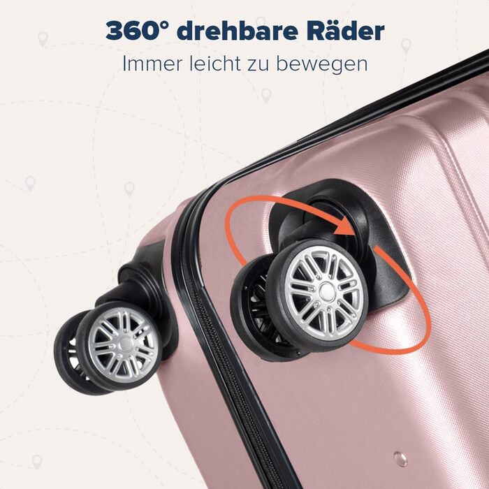 Валіза TRVLMORE - ручна валіза, валіза на колесах, рожевий валіза-тележка 55x40x20, легка валіза з жорстким корпусом, валіза для подорожей