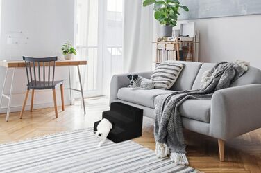 Сходинка для собак Mg Design - 3 сходинки, чорний колір, стабільний дерев'яний каркас, для собак та котів, 40 x 45 x 35 см