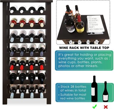SMIBUY Bamboo Wine Rack, for 28 Bottles, 7 Tiers, Freestanding, for Kitchen, Pantry, Cellar, Bar (Black)
