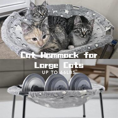 Cat Hammock Bed with Glowing Stars – Freestanding, Soft Cat Bed for Large Cats/Small Dogs, Breathable & Washable, Pet Bed for Indoor/Outdoor Use, Grey (L)