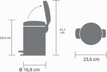 Сміттєвий відер Brabantia NewIcon для ванної кімнати з педаллю та кришкою, 3 л, сірий (Confident Grey)