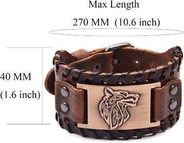 Браунний вовк Фенрір: шкіряний браслет у стилі кельтського косплею, регульований (18-22.5 см)