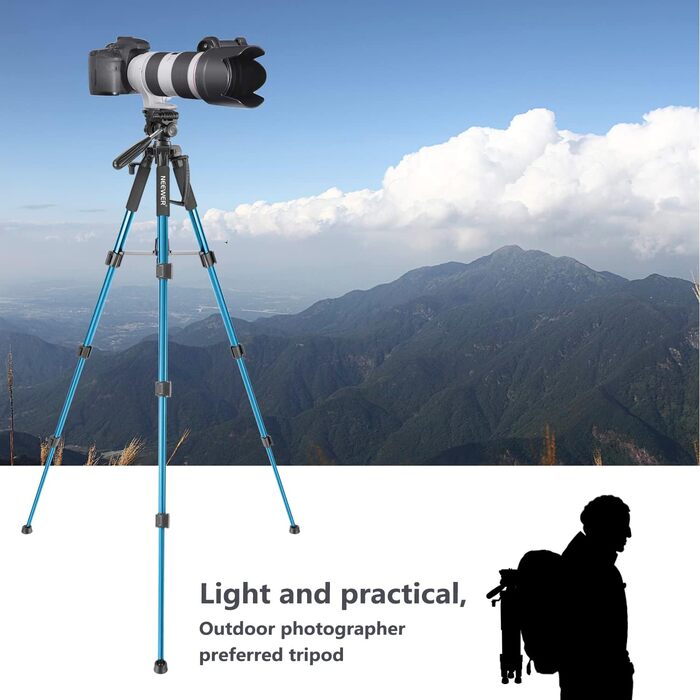 Штатив для камери Neewer 142 см з алюмінієвого сплаву з 3-стороннім поворотним кріпленням, сумка, підтримка до 4 кг, синій (SAB234)