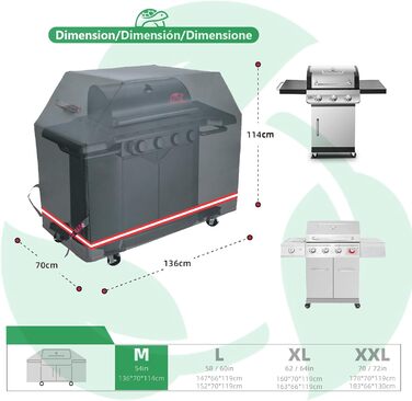 Чохол для гриля Turtle Life, водонепроникний, екологічний, PU-покриття, для газового гриля 3-4 пальники, не вигорає, чорний, 136x70x114 см