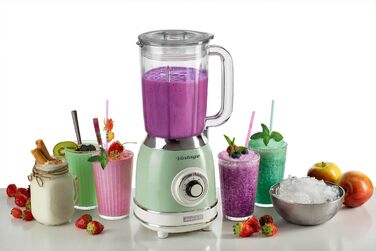 Vintage Ariete 583 Glass Mixer, Retro Multi-Function Blender with 4 Blades, 4 Speeds + Pulse Function, Ice-Crusher Function, 1.5 Liter Capacity, 1000W, Green Green Single