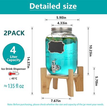 Скляний диспенсер для напоїв на підставці 4л з нержавіючої сталі (2 шт.)