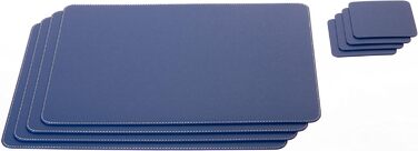 Placemats and Coasters (Set of 4) made from recycled leather, 4 placemats and 4 coasters, table mats, placemats 40 x 30 cm and coasters 10 x 10 cm (40 x 30 cm, Blue)
