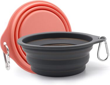 SLSON 2 миски для собак та котів, інтегровані, складні, без краю, з пластику, 600 мл (сірий + рожевий)