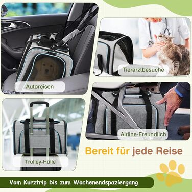 Розширювана переноска для котів та маленьких собак ALLSOPETS, складана м'яка переноска для тварин з 2 бічними розширеннями, знімним килимком з флісу та кишенями (Сірий & Зелений) (Сірий & Синій)