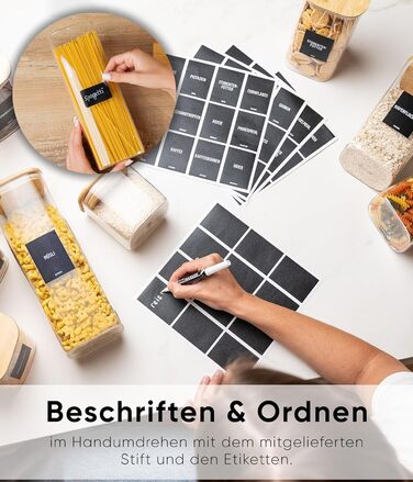 Набір скляних контейнерів для зберігання Deco haus® (6 шт.) з кришкою, етикетками - герметичні банки для круп, макаронів, спецій