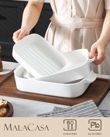 Форма для запікання MALACASA Bake (набір 3 шт.): 26 см, 31 см, 36 см - Біла кераміка для духовки