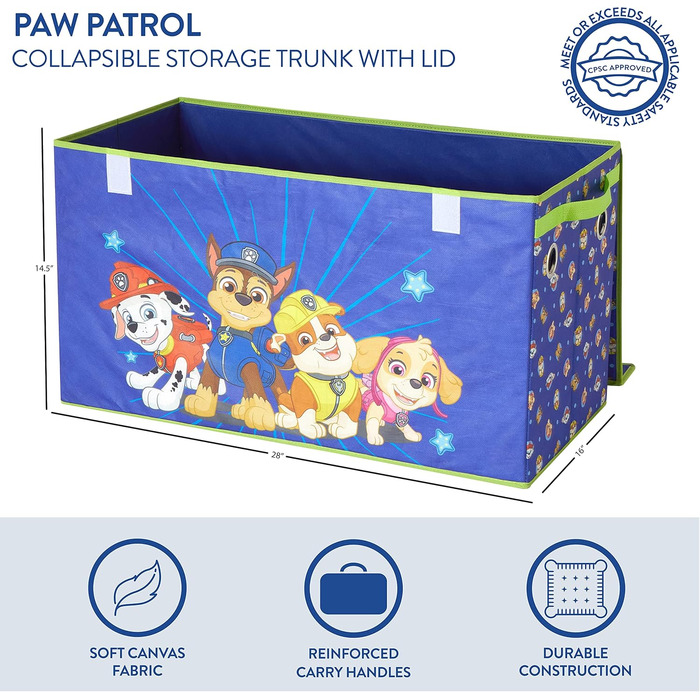 Складана дитяча скриня для іграшок Paw Patrol Chase, Marshall і Skye, міцна з кришкою, Nickelodeon
