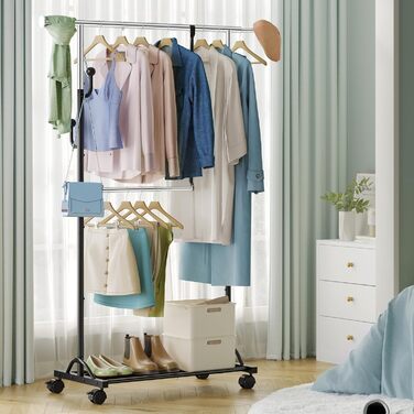 Кледірстанцер FAVOOOSTY на колесах, мобільний, металевий, регульований, чорно-білий, 89.50×39.00×161.20 см