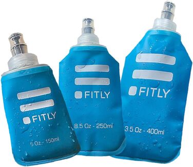 FLASKS Combo – 3 soft drinking bottles for hydration during running, hiking, cycling, climbing – Foldable water bottles (150–250 – 400 ml) – (Blue)