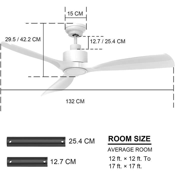 Сучасний стельовий вентилятор 132 см Zeitgemäß з LED-підсвічуванням та пультом керування, матовий білий колір, тихий DC-двигун, висока продуктивність, 6 швидкостей