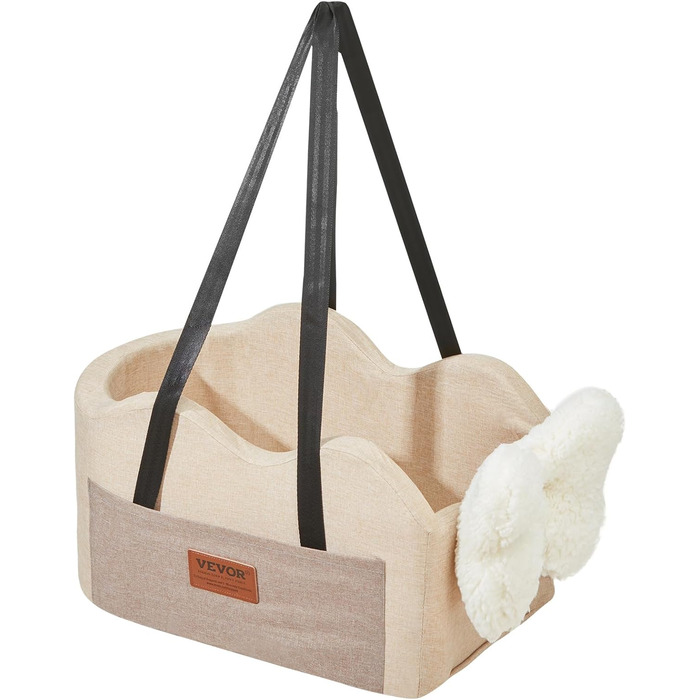 Автокрісло для собак VEVOR, підняття для собак в авто з кишенькою для зберігання, безпечний автотранспорт для домашніх тварин з поворотком, губчаста наповнювач, автоліжко для собак середніх та великих порід до 25 кг (Світло-коричневий, Extra Small)