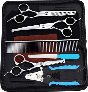 Freewindo Dog Grooming Shears - Rounded Tip Stainless Steel - Dog Trimming Scissors & Nail Clippers for Full Body Care