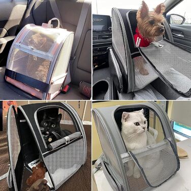 Рюкзак для кота/маленької собаки, переноска для тварин, дихаючий, складаний, з вікном та страхувальним ремінцем, сірий (до 8 кг кота, до 6 кг собаки)