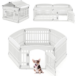 Лягу для цуценят COSTWAY, розкладний вольєр для собак з 6 панелями та замкненою дверима, 60 см, вольєр для собак на вулиці/в приміщенні, білий