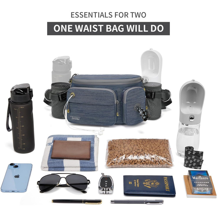 Сумка на пояс для собак TUDEQU: велика, водостійка, з 2 відділеннями для пляшок, для прогулянок, подорожей, спорту