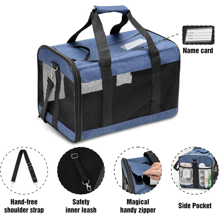 Транспортна переноска для собак та котів HITSLAM, складана, блакитна (M/L)