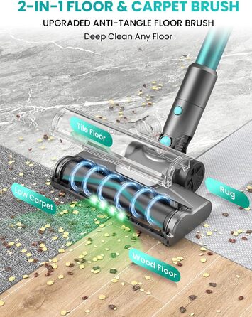 Бездротовий пилосос Dzaki 45000Pa з дисплеєм, антизаплутувальною насадкою та тривалою роботою для твердих поверхонь, килимів та шерсті тварин (блакитний)