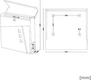 Поштовий ящик Wiltec Designer V24 антрацит/нержавіюча сталь 370x105x370 мм, настінний, з замком, оглядовим вікном та тримачем для газет