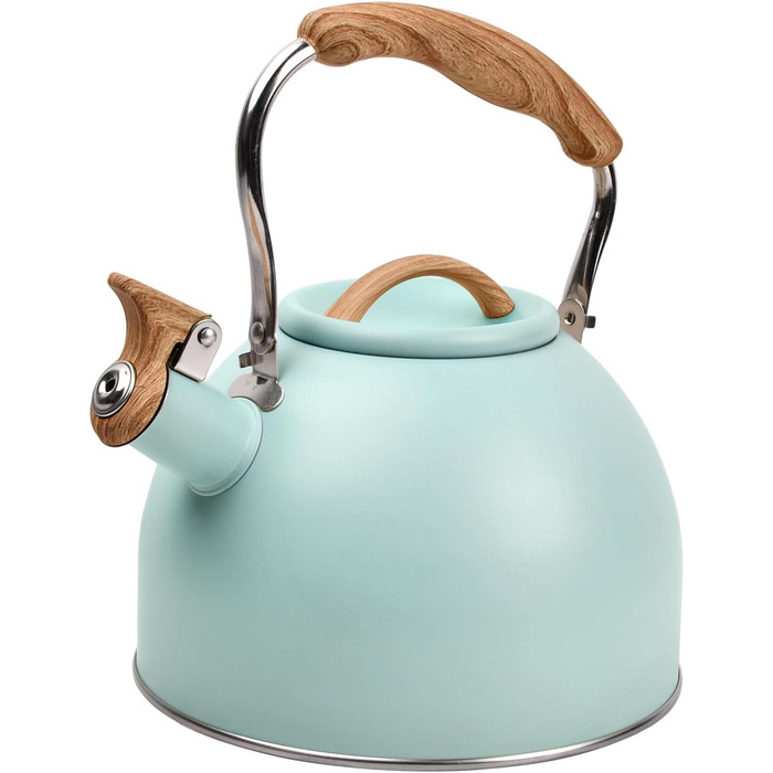Чайник Wisebom Flötenkessel 3L: Ретро модель з нержавіючої сталі для індукційних та газових плит, з дерев'яною ручкою. Ідеально для чаю та кави.