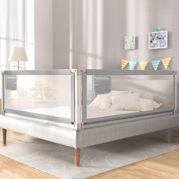 YIKANWEN Retractable Baby Bed Rail Guard - 200cm, Solid Wood Compatible, for Kids 0-10 Years