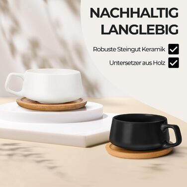 MIAMI - 4 x 320 ml Coffee Cups/Cappuccino Cups with Saucers/Elegant/Modern/Coffee Cups made of Stoneware - Luxe Collection 4-Piece Set (Classic Pastel)