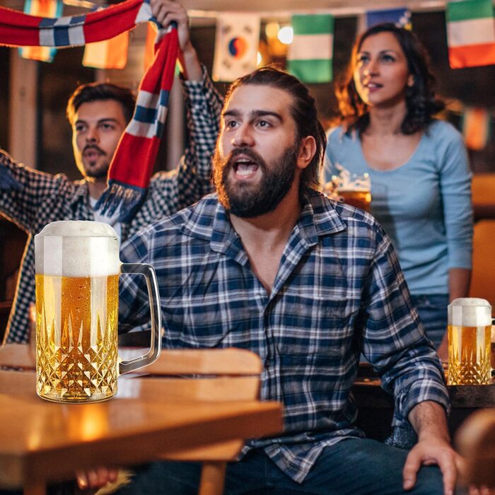 Набір з 2 скляних кружок для пива, 580 мл з ручкою, для заморожування, подарунок для чоловіків - Diamond