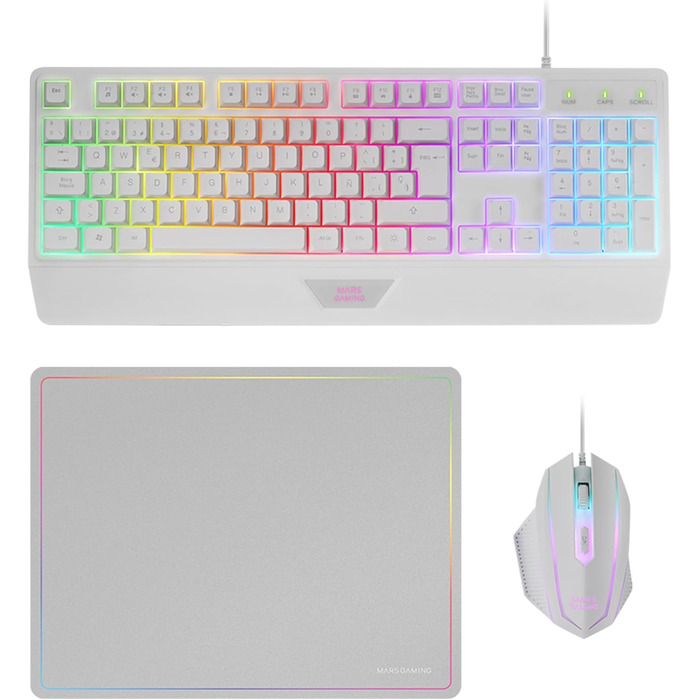 MARSGAMING MCP124: Ігровий комбосет 3в1 з клавіатурою H-Mech LED RGB, мишею 3200DPI з HUANO Switches та килимком Nanotextil 360x260mm, сумісний з усіма платформами, іспанська розкладка, чорний