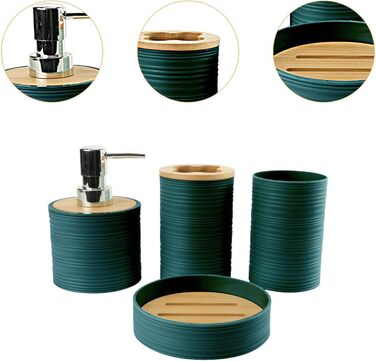 Набір аксесуарів для ванної кімнати Perfk (4 шт.): дозатор мила, тримач для зубних щіток, склянки для ополіскувача, декор для ванної кімнати, зелений (темно-зелений)