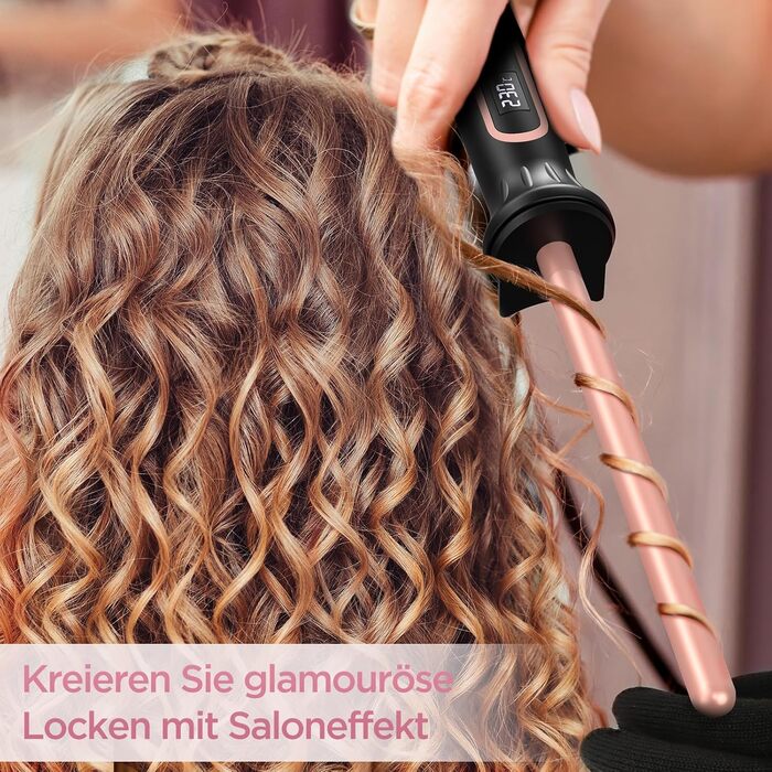 BESTOPE Lockenштаб 25 мм: мультитемпературний, для великих локонів, швидкий нагрів, прецизійне регулювання температури, з рукавичкою (рожеве золото)