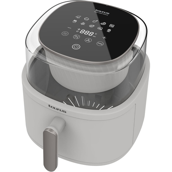 Фритюрниця Taurus Aero Crisp Spin 6L з обертальним механізмом, 6л, 1550 Вт, до 200°C, сучасний дизайн, біла