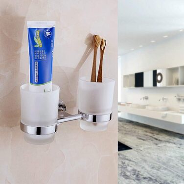 PHOEWON Cup Holder Bathroom 304 Stainless Steel Toothbrush Holder Wall Double Toothbrush Cup Holder, Brushed