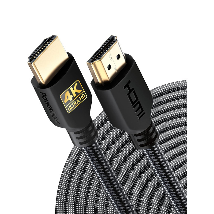 Кабель HDMI PowerBear: Висока швидкість, нейлонова обплітання, золоті конектори, 4K, 20 м