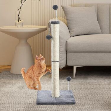 Котяча дряпка XXL з натурального сизалю, кігтеточка з м'яким плюшем та іграшкою (97см)