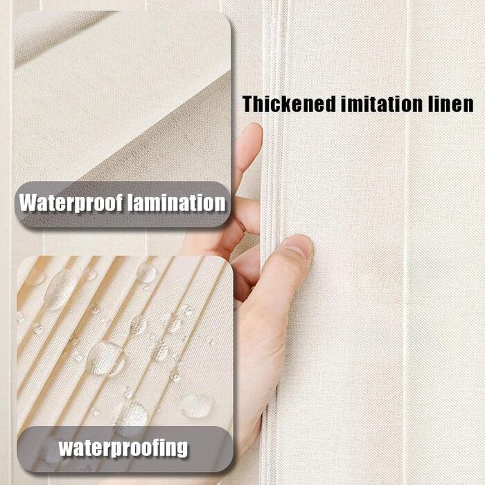 Шторка для душу з льону, водовідштовхувальна, з магнітною фіксацією, 120x200 см (Бежева)