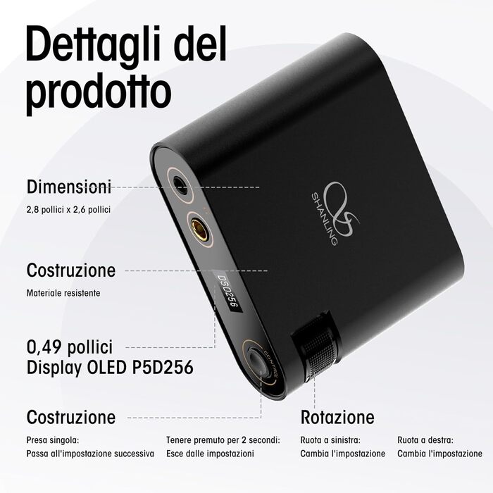 Shanling H0 - Портативний ЦАП/підсилювач, для ПК, ноутбуків, геймінгу, без акумулятора, 32-біт/768kHz DSD256, 3.5mm/4.4mm виходи