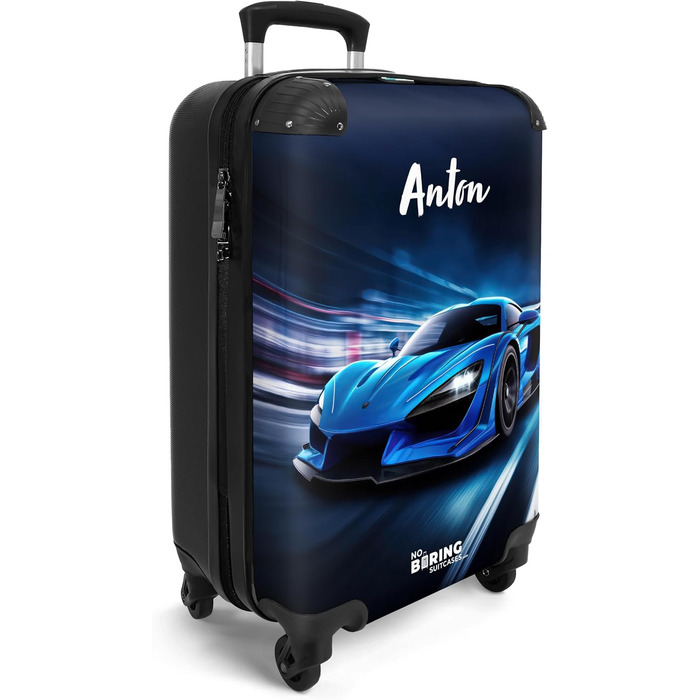 Дитячий валіза-роликовий колірний з ініціалами та іменем, 55x40x20см - валіза для ручної поклажі, валіза для хлопчиків, легкий, з принтом 'Ренн-авто'