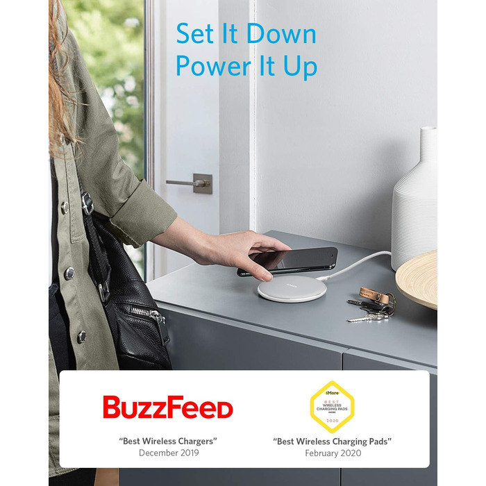 Бездротовий зарядний пристрій Anker 313, Qi-сертифікований, 10W, для iPhone 17/16/15/14/13, SE 2020, AirPods (без адаптера живлення)